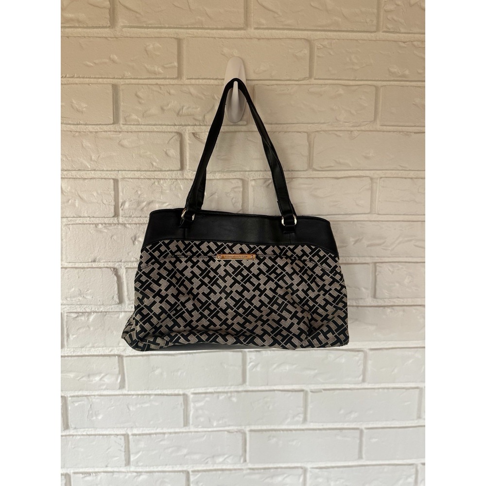 Tommy Hilfiger  Y2K Black Monogram Tote Purse Handbag Classic Logo Shoulder Bag